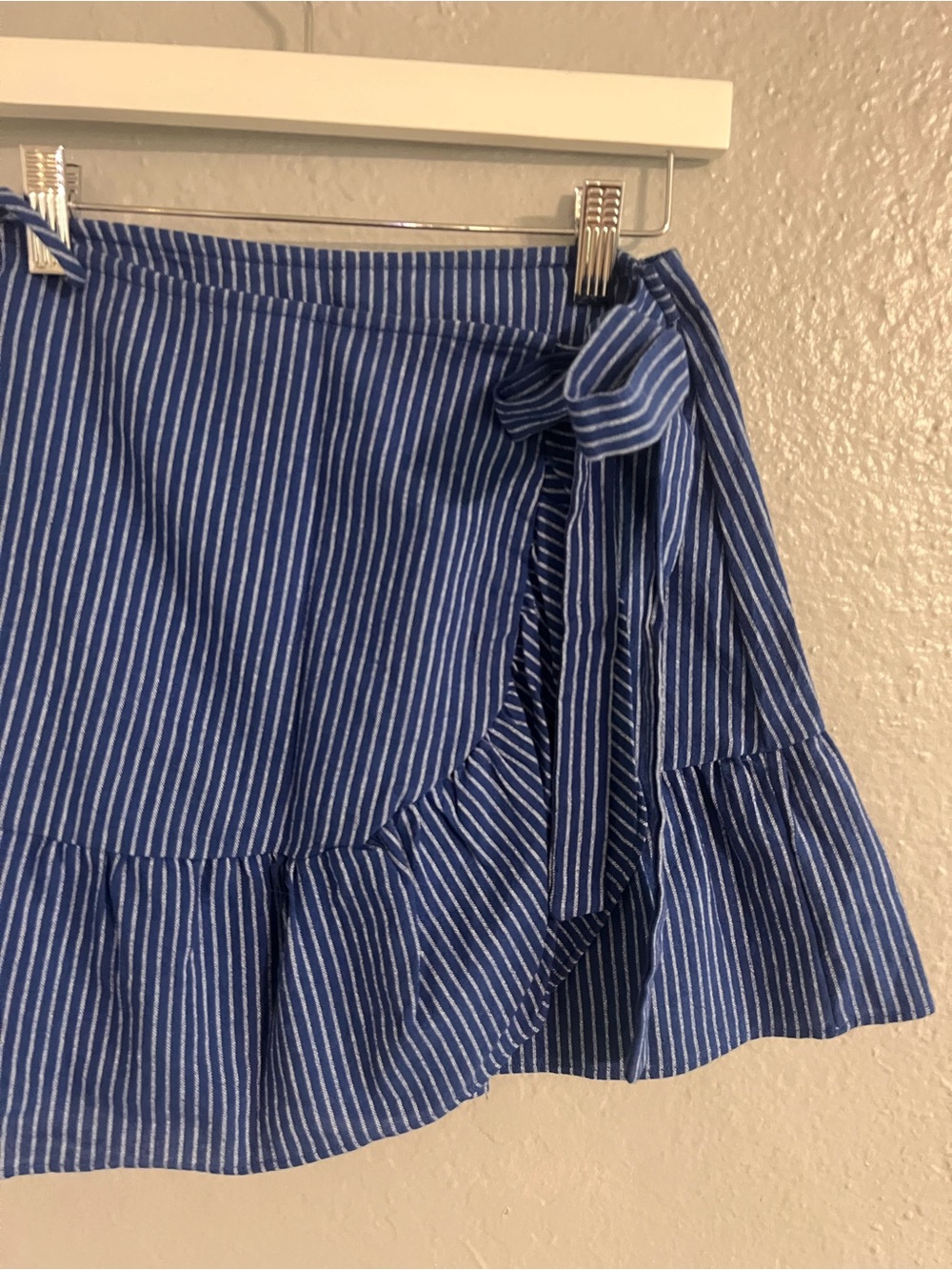 Striped Blue Wrap Ruffle Skirt - Picture 2 of 2